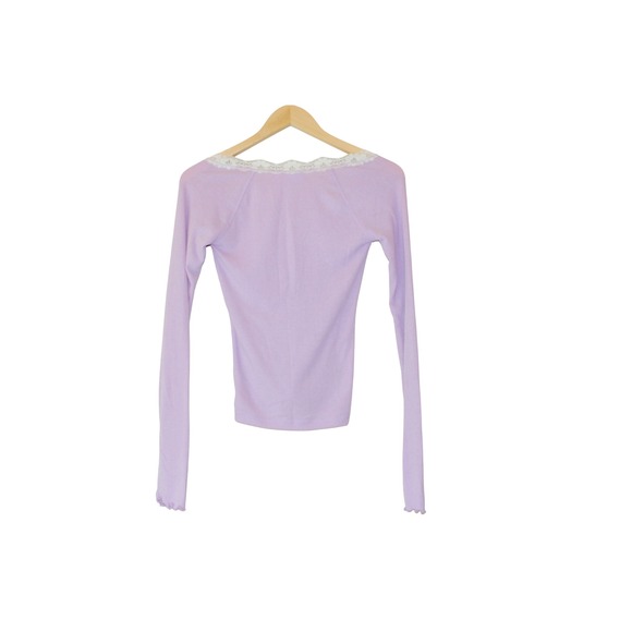 Lace-trim Long Sleeve Henley Diana Layering Knit Top Violet UO Out From Under S - Picture 3 of 4